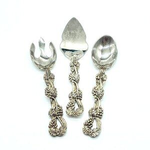 Vintage Godinger Silverplate Grapes Leaves 3-Piece Serving Set